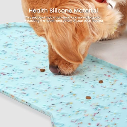 PWTAA Dog Food Mat Anti-Slip Silicone Dog Bowl Mat Thicker Pet Placemat Waterproof Cat Feeder Pad with Raised Edge Puppy Kitten Feeding Mats Suitable Small Medium-Sized Dogs Cats Eating Tray - Image 5
