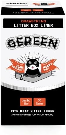 Drawstring Cat Litter Box Liners,30 Count 36" x 18" Jumbo Cat Litter Pan liners, 2 Mil Thick Claw Resistant Cat Pan Liner (White, 36" x 18" (30 Counts)) by Gereen