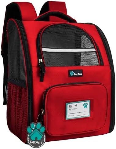 PetAmi Dog Backpack Carrier Airline Approved Cat Pet Puppy Bag, Red by PetAmi