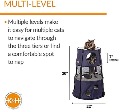 K&H Cat Tower, Tree Condo for Multiple Large Indoor Cats, 3 Level, Denim - Image 2