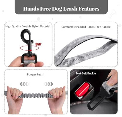 Heavy Duty Multifunctional Hands Free Dog Leash - Adjustable, Reflective Stitches, Car Safety Buckle, Waist Leash for Dog Walking, Running, Hiking - 5-7FT - Image 2
