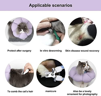 Cat Cone Collar,Cute Waterproof Cat Recovery Collar,Anti-Bite Lick Wound Healing Safety Elizabethan e Collar for Cats,Purple Flower All-Season Style… - Image 4