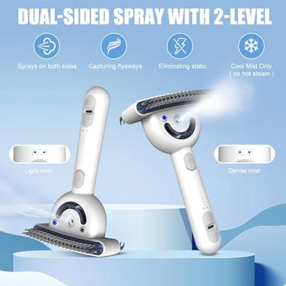 Double-Sided Pet Deshedding Dematting Comb, Steam Brush with 2 Spray Levels - Image 5