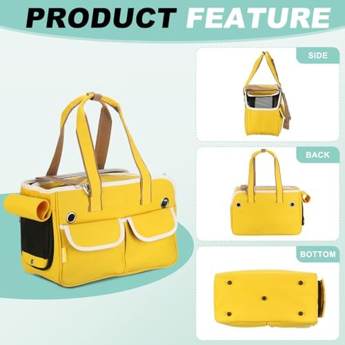 Cat Carrier for Pet, Adjustable Shoulder Strap, Breathable Dog Carrier Cat Carrying Case Animal Travel Bag Up to 16.5 lbs (Yellow), Intended for Hiking/Camping/Traveling - Image 4