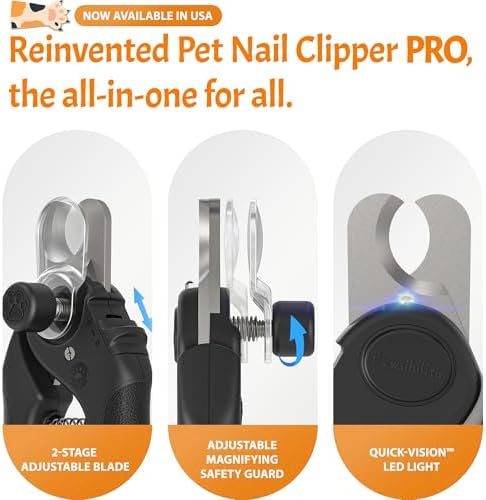 Pawsibility Pet Nail Clipper PRO 2026 -​​ ​​Quick-Vision LED Light | 2-Stage Adjustable Professional-Grade Blade | Adjustable Magnifier Safety Guard - for Cats, Small, Medium and Large Dogs​ - Black - Image 2