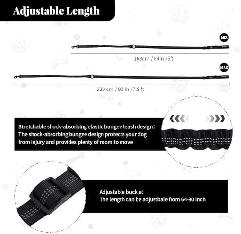 Heavy Duty Multifunctional Adjustable Hands Free Dog Leash - Durable Reflective Stitches, Car Safety Buckle Waist Leash for Dog Walking, Running, Hiking - 5-7FT - Image 6