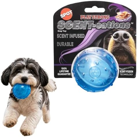 SPOT Play Strong Scent-sations Ball - Scent-Infused, Strong, Durable TPR Rubber, Heavy Duty Dog Toys for Aggressive Chewers up to 45lbs, Perfect for Puppies & Medium Breeds, 3.25in, Bacon Flavored by SPOT