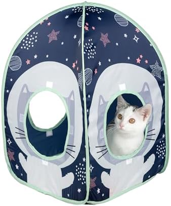 Kitty City Galactic Pop-Up Cat Play House, Collapsible Indoor Cat Hideout with Peekaboo Openings, Lightweight Foldable Kitty Cube for Play & Lounging by KittyCity