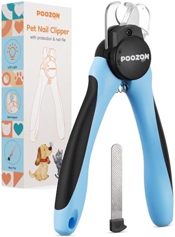 Dog Nail Clipper with Light, Illuminates Nail Clipper Kit or Bloodline for Safe, Easy Trimmers, Extra Sharp for Thick Nails, Quick Sensor, Avoid Over Cutting Toenail, for Cats & Dogs by Poozonlife