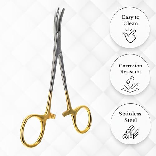 HTI Dog CAT PET Hair Puller Remover Stainless Steel Hemostat Locking Forceps 5.5" Curved Full Serrated (Gold Handle) - Image 6