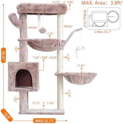 Heybly Cat Tree, 40" Tower with All-Sisal Wrapped Scratching Post HCT006SMU - Image 5