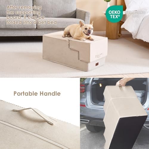 EHEYCIGA Dog Stairs for High Bed 22.5" H, 5-Step Dog Steps, Beige - Image 5