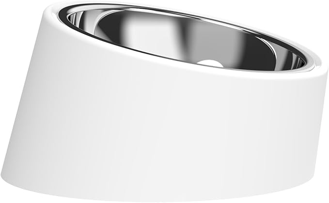 White Tilted Dog Bowl for Large Breed Dogs, No-Spill Non-Skid Stainless Steel Bowl, Detachable 2-in-1 Feeder for Dogs with Cones or Long Ears (Size L)