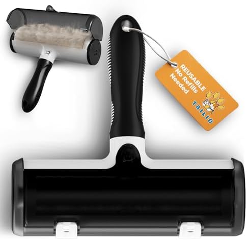 Pet Hair Remover and Reusable Lint Roller - Cat and Dog Hair Remover for Couch, Furniture, Carpet, Clothing and Bedding - Portable, Multi-Surface Fur Removal Tool (Black) by Tailio