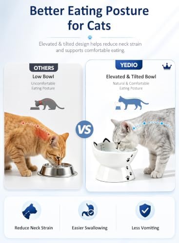 15 oz Elevated Cat Water Bowl, Ceramic Pet Bowl with Tick Mark - Image 2