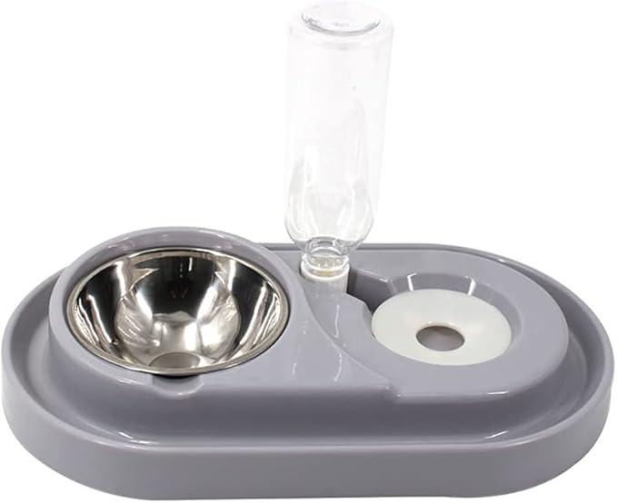 Luck Dawn Pet Feeder, Stainless Steel Double Dog Cat Bowls with Automatic Water Dispenser, for Small and Medium Pets, 500ml, Pink/Blue/Grey