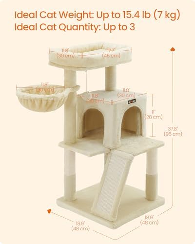 Feandrea Cat Tree, 37.8-Inch Tall Cat Tower, Multi-Level Condo, Beige - Image 5