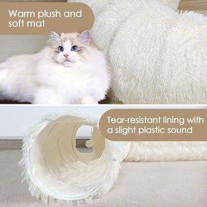 Peekaboo Cat Cave with Washable Mat, Collapsible Cat Play Tunnel for Kittens & Small Pets, Plush Cat Donut Bed Tunnel, Beige - Image 2