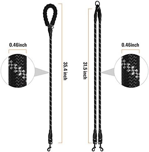 Double Dog Leash Reflective Detachable Coupler &360° Swivel Tangle Free,Heavy Duty Rope Leash Control with Padded Handle for Dual Large Medium Dogs Walking Running Training(Classic Black) - Image 2