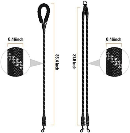 Double Dog Leash Reflective Detachable Coupler &360° Swivel Tangle Free,Heavy Duty Rope Leash Control with Padded Handle for Dual Large Medium Dogs Walking Running Training(Classic Black) - Image 2