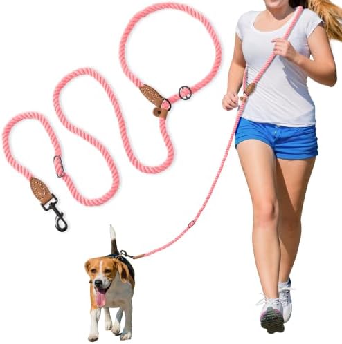Mile High Life Hands Free Dog Leash, Crossbody Waist Leash with Genuine Leather Connection, Multifunctional Adjustable Slip Lead for Dog Walking Running (Coral Red, 8FT) - Image 6