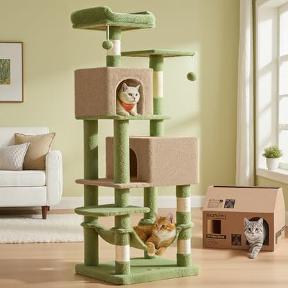 Feandrea Cat Tree, 59.5-Inch Tall Cat Tower, Plush Multi-Level Condo by FeandreabySONGMICSHOME
