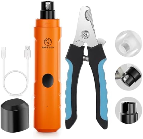 PAPIFFEED Dog Nail Clippers & Grinder with Manual Nail Clipper – Quiet 3-Speed Electric Dog Nail Trimmers with Dual LED, Rechargeable Pet Nail File for Dogs & Cats (Orange) by PAPIFEED