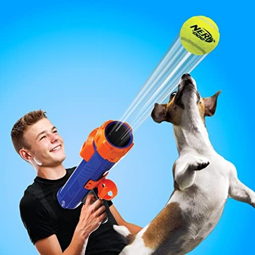 Nerf Dog 12in Blaster w/o Ball Clip 3 2in Squeak Tennis Balls - Opaque Blue/Orange/Gray and Orange and Blue and Green, Small - Image 2