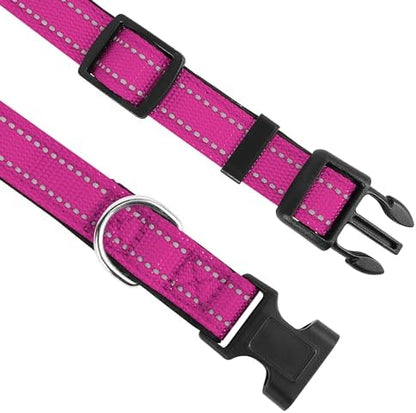 Reflective Dog Collar, Adjustable Soft Neoprene Padded,Rose Red,XL - Image 3