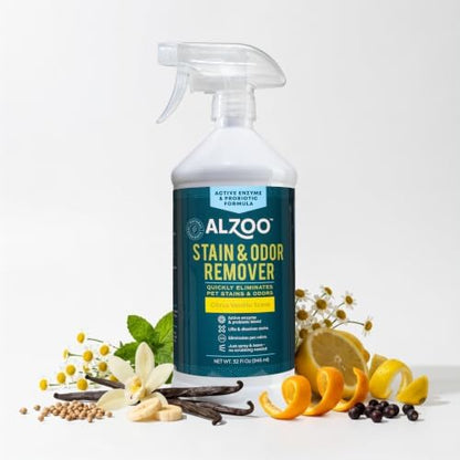 ALZOO Pet Stain & Odor Remover Spray for Dog & Cat Urine, Carpet, Furniture & Floors | Active Enzyme & Probiotic Formula | Citrus Vanilla Scent | Made in USA | 32 oz - Image 6
