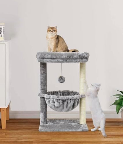 SYANDLVY Small Cat Tree for Indoor Cats, Activity Cat Tower with Scratching Post for Kittens, Cat Bed & Furniture with Basket & Hanging Ball for Play Rest - Image 6