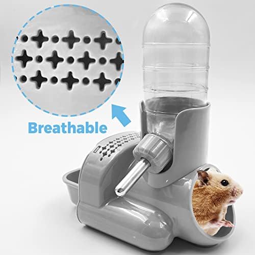 VANNON 3-in-1 Hamster Water Bottle with Food Bowl & Hideout Base, Grey - Image 6