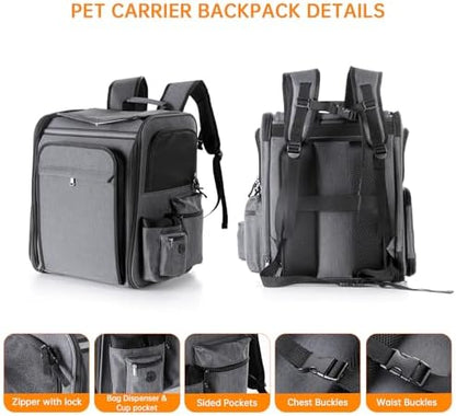 Cat Backpack Carrier,Double Side Expandable Cat Carrier Backpack,Dog Carrier Backpack for Medium Cats and Small Dogs,Puppies Up to 20 Lbs,Pets Carrier Backpack with Breathable Mesh(Grey) - Image 6