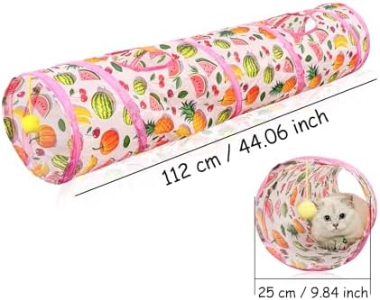 Andiker Cat Tunnel for Indoor Cats, 45" Long Rainbow Collapsible Kitten Tube with a Fun Ball and 2 Holes Cat Play Tunnel, Rabbit Tunnel for Kittens Exercising Hiding Training and Running (Pink) - Image 2