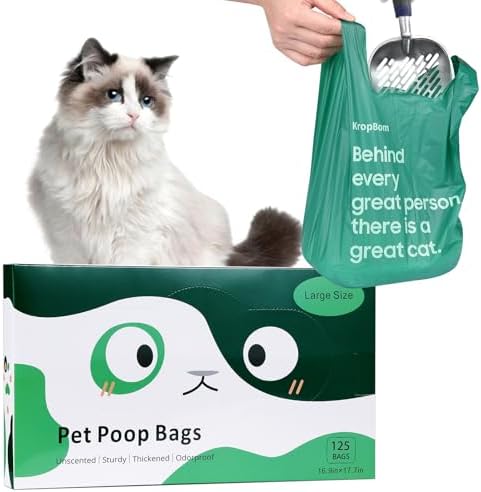 125 Count Cat Poop Bags Large Pet Waste Sacks with Handles, Disposable Litter Bags for Pet Poop, Extra-Thick Waste Bags Easy Tie Leak-Proof Strengthen Unscented by KropBom