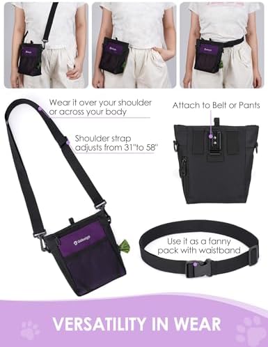 Gobeigo 4 Cup Dog Treat Pouch with Silicone Insert Bag& Clicker(Purple) - Image 5