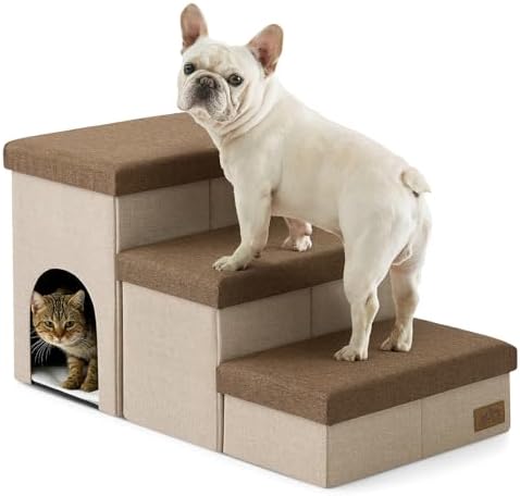 COZY KISS Dog Stairs with Storage, 17.7" H Dog Steps with Condo, 3-Step by COZYKISS