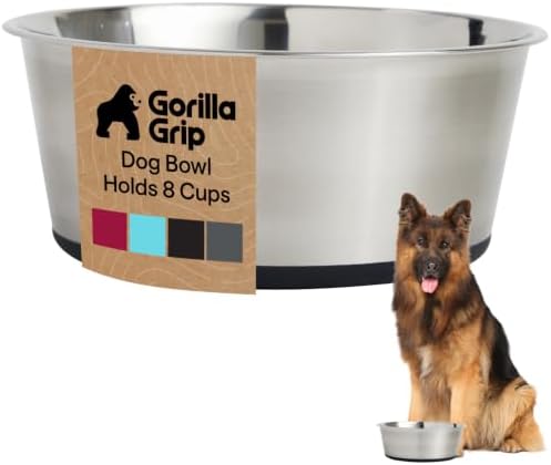 GORILLA GRIP Dog Bowl, Food Grade Stainless Steel Water Bowls, 8 Cup Black by GorillaGrip