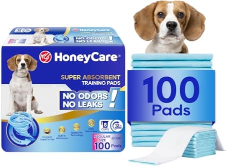 HONEY CARE All-Absorb, Large 22" x 23", 100 Count, Dog and Puppy Training Pads, Ultra Absorbent and Odor Eliminating, Leak-Proof 5-Layer Potty Training Pads with Quick-Dry Surface, Blue, A01 by HoneyCare