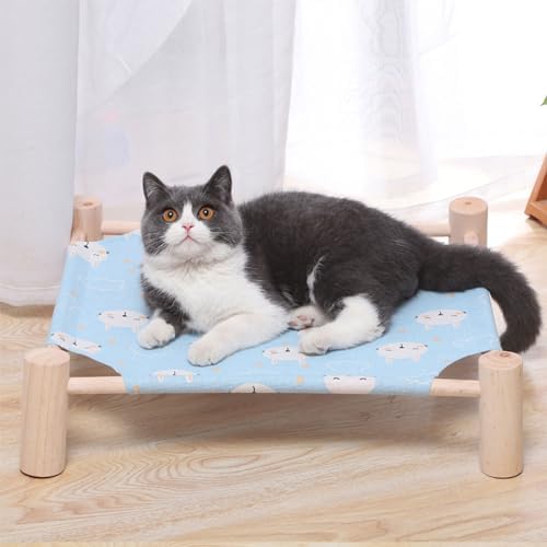 Pozico Cat & Dog Hammock Bed – Wooden Elevated Pet Cot with Breathable Mesh – Raised Cat Bed for Small Pets, Portable Puppy Bed Indoor & Outdoor Use – Blue Rabbit Design - Image 3