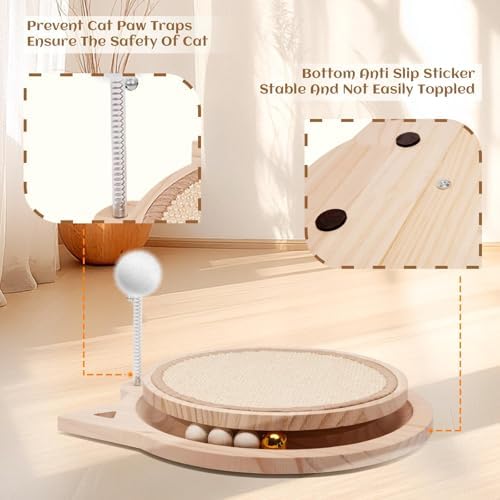 Natural Sisal Cat Scratcher, Round Cat Toys for Indoor Cats Interactive Toys with Ball Track Spring Ball, Kitten Toys for Chasing Hunting Mental Physical Exercise Puzzle - Image 4