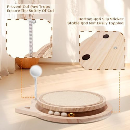 Natural Sisal Cat Scratcher, Round Cat Toys for Indoor Cats Interactive Toys with Ball Track Spring Ball, Kitten Toys for Chasing Hunting Mental Physical Exercise Puzzle - Image 4