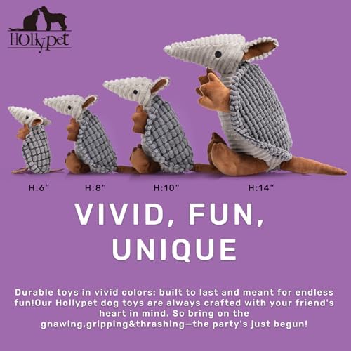 Hollypet Armadillo Squeaky Dog Toys for Medium Large Dogs, 10" - Image 2