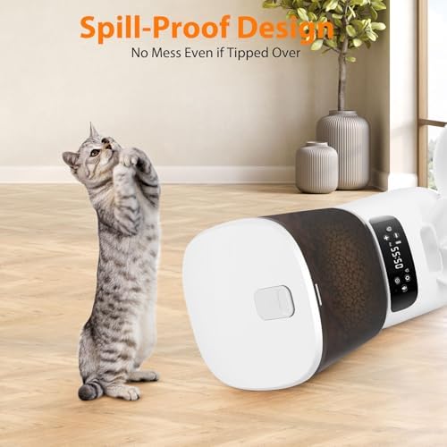 Automatic Cat Feeders for Two Cats, 5L/20 Cups Double Automatic Cat Food Dispenser with 2 Stainless Bowls, Timer Setting 20 Portions 6 Meals Per Day, 10s Meal Call (White) - Image 7