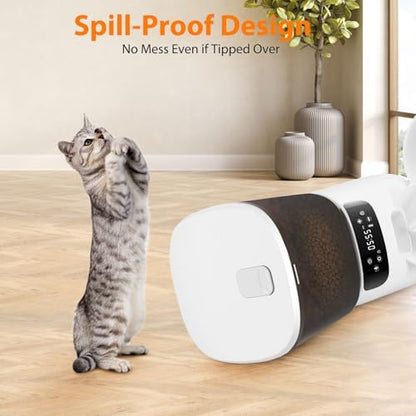 Automatic Cat Feeders for Two Cats, 5L/20 Cups Double Automatic Cat Food Dispenser with 2 Stainless Bowls, Timer Setting 20 Portions 6 Meals Per Day, 10s Meal Call (White) - Image 7