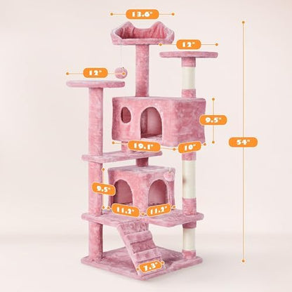 Yaheetech 54in Cat Tree Tower, 2 Caves, Kitten-Ear Perch & Scratching Posts - Image 3