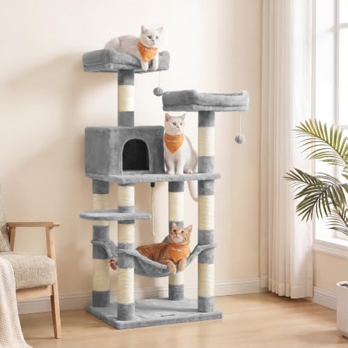 Feandrea Cat Tree, 55.8-Inch Large Cat Tower, Multi-Level Condo, Light Gray - Image 2