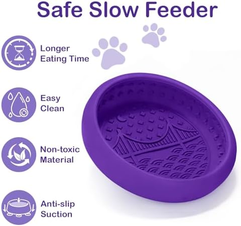 Dog Lick Bowl, BPA Free Silicone Slow Feeder Licking Mat with Strong Suction for Dog, Non-Slip Freeze Licking Bowl for Anxiety Relief & Boredom, Dishwasher(Purple, Small) - Image 2