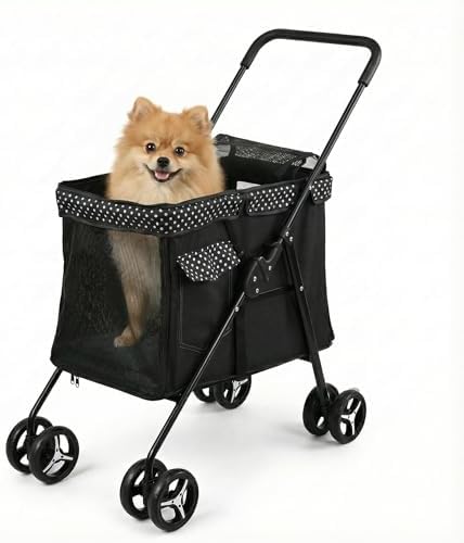 Small Polka Dot Pet Stroller - Small Dog/Cat Stroller, Pet Carrier with Wheels, Easy-Fold Compact Design, Multi-Pocket Storage, Waterproof Oxford Fabric for Pets Under 33 lbs by Unknown