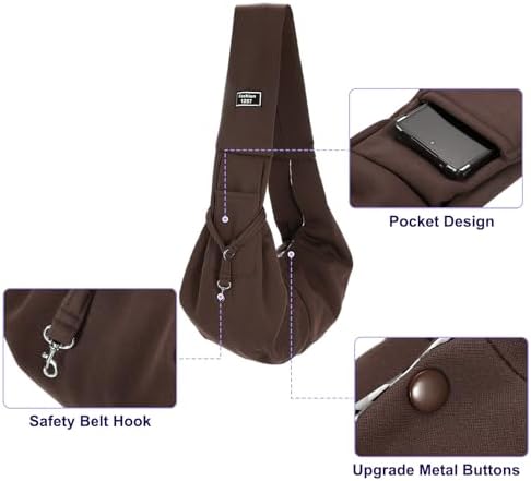 Pet Sling Carrier for Small Dogs and Cats Up to 16.5 Lbs, Hand-Free Reversible Dog Sling Carrier with Pocket, (Brown, 1 Pcs) Intended for Hiking/Camping/Traveling - Image 3